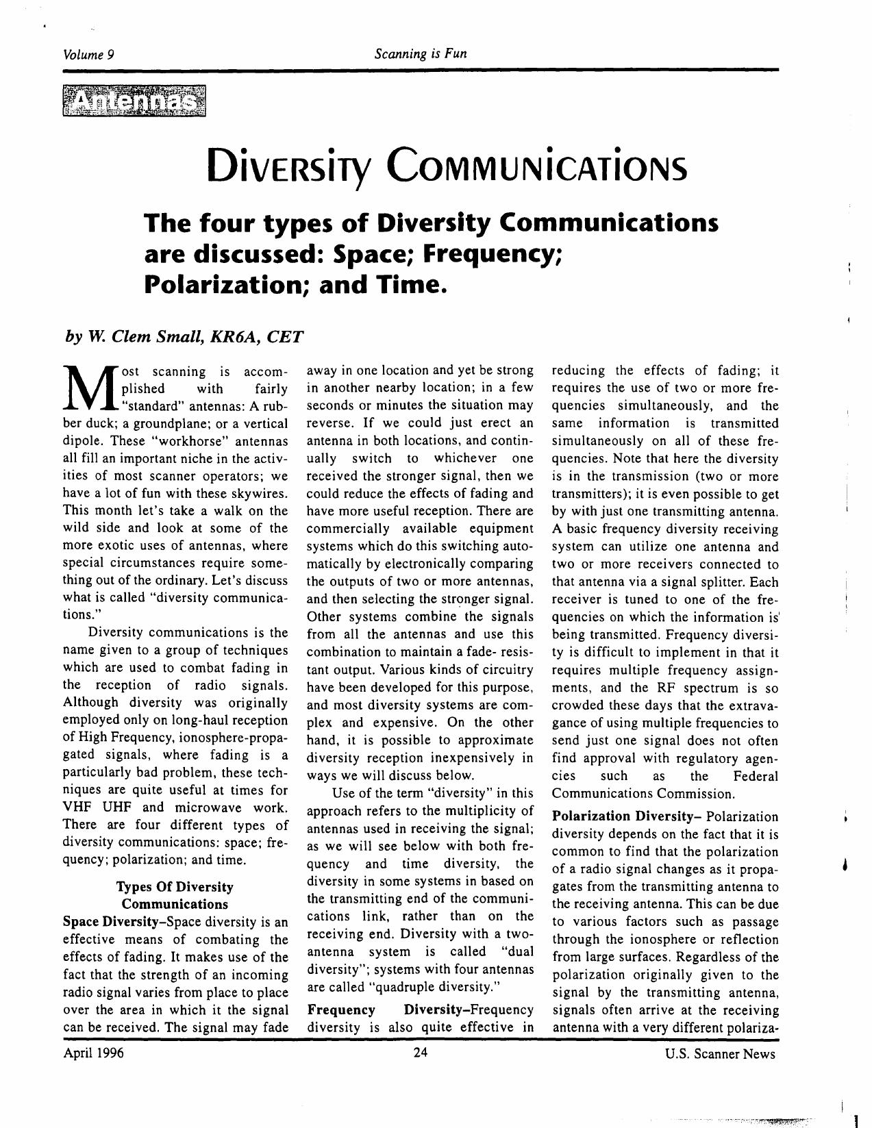 Diversity Communications by KR6A