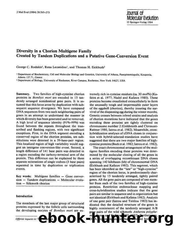 Diversity in a chorion multigene family created by tandem duplications and a putative gene-conversion event by Unknown