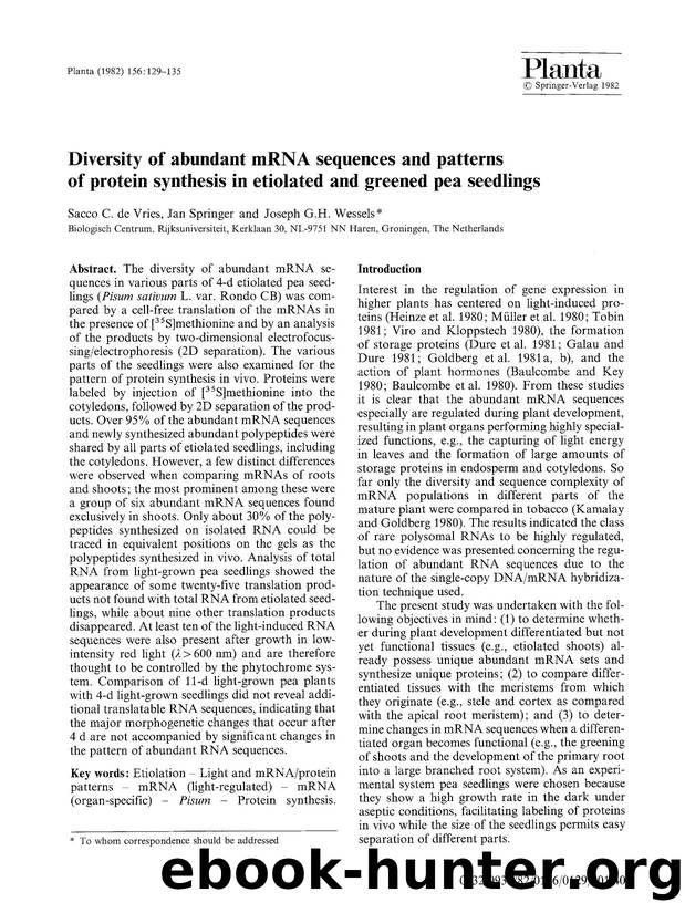 Diversity of abundant mRNA sequences and patterns of protein synthesis in etiolated and greened pea seedlings by Unknown