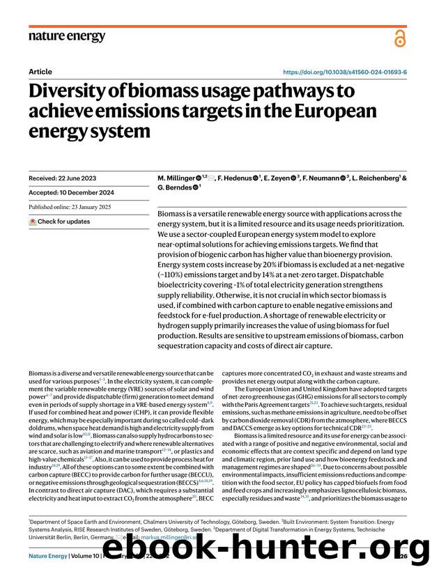 Diversity of biomass usage pathways to achieve emissions targets in the European energy system by M. Millinger & F. Hedenus & E. Zeyen & F. Neumann & L. Reichenberg & G. Berndes
