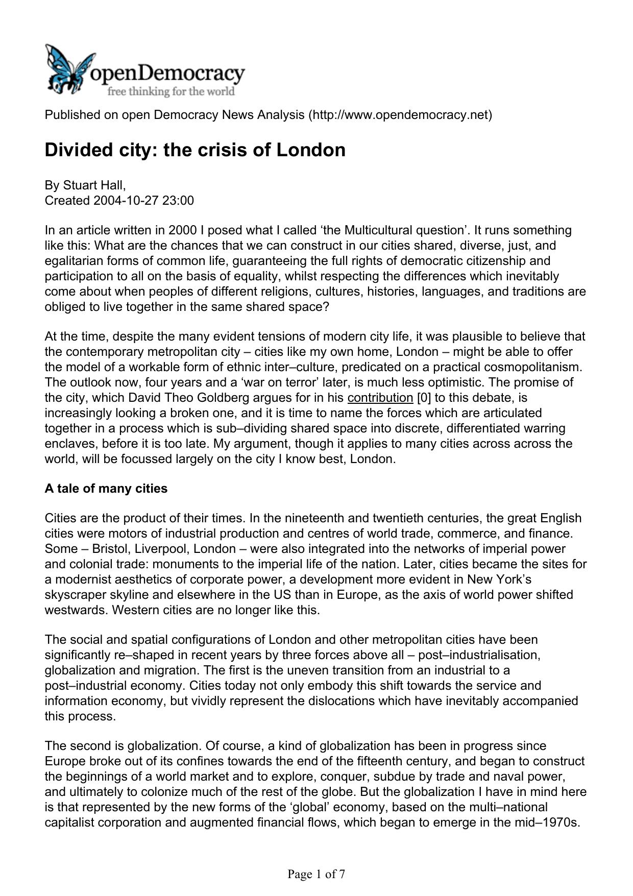 Divided city: the crisis of London by Divided City
