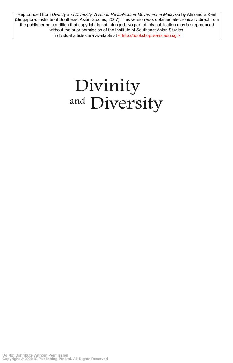 Divinity and diversity : a Hindu revitalization movement in Malaysia by Alexandra Kent; ;