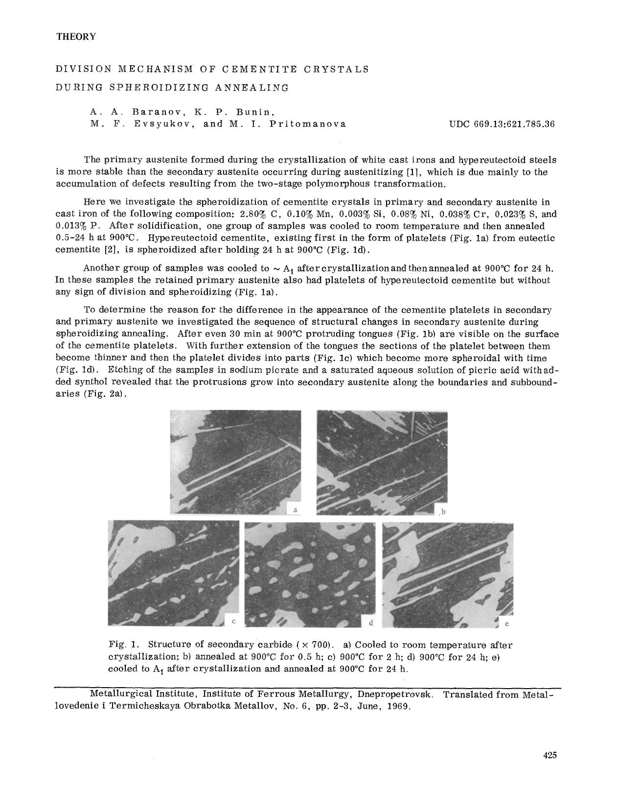 Division mechanism of cementite crystals during spheroidizing annealing by Unknown