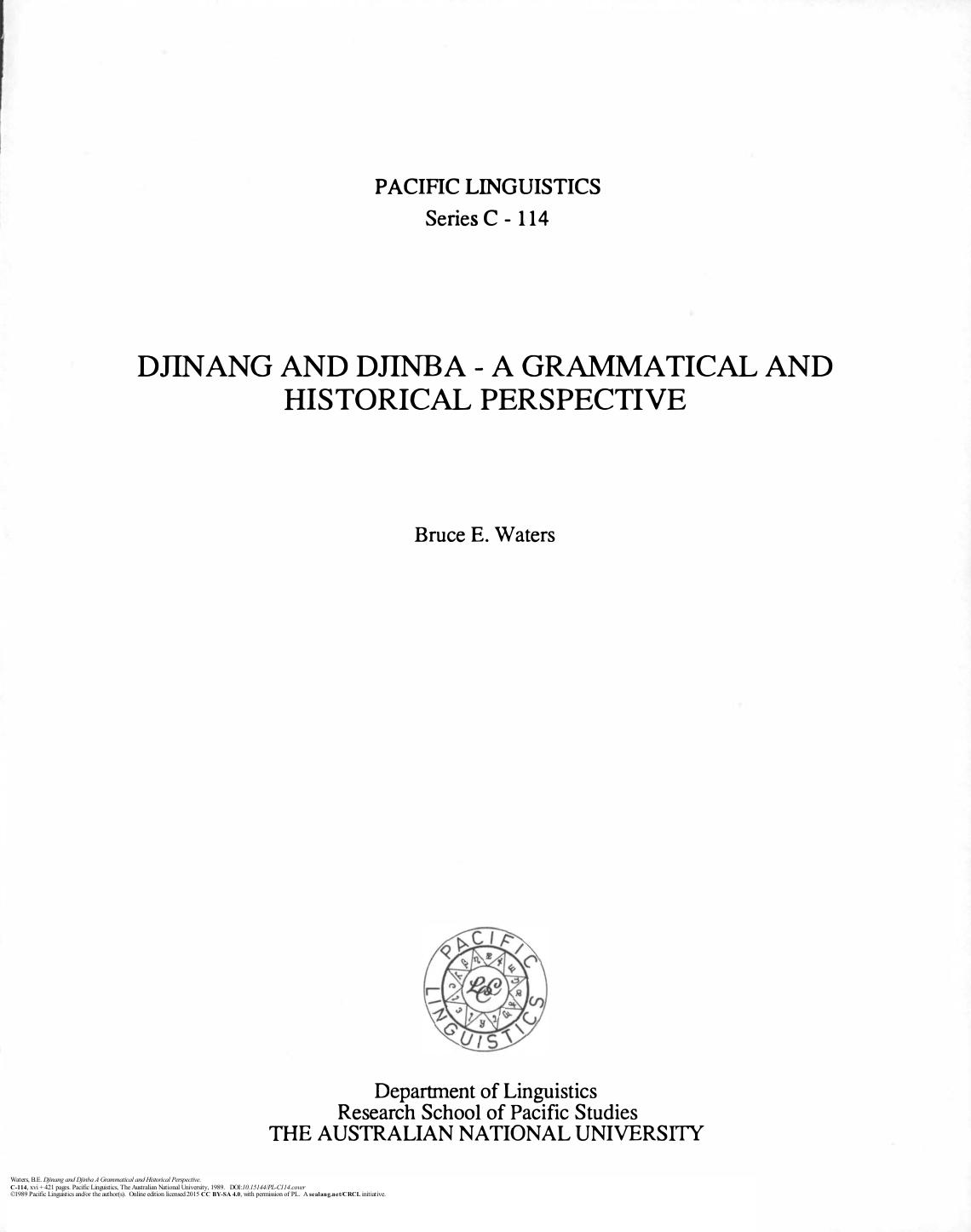 Djinang and Djinba - A Grammatical and Historical Perspective by Bruce E. Waters