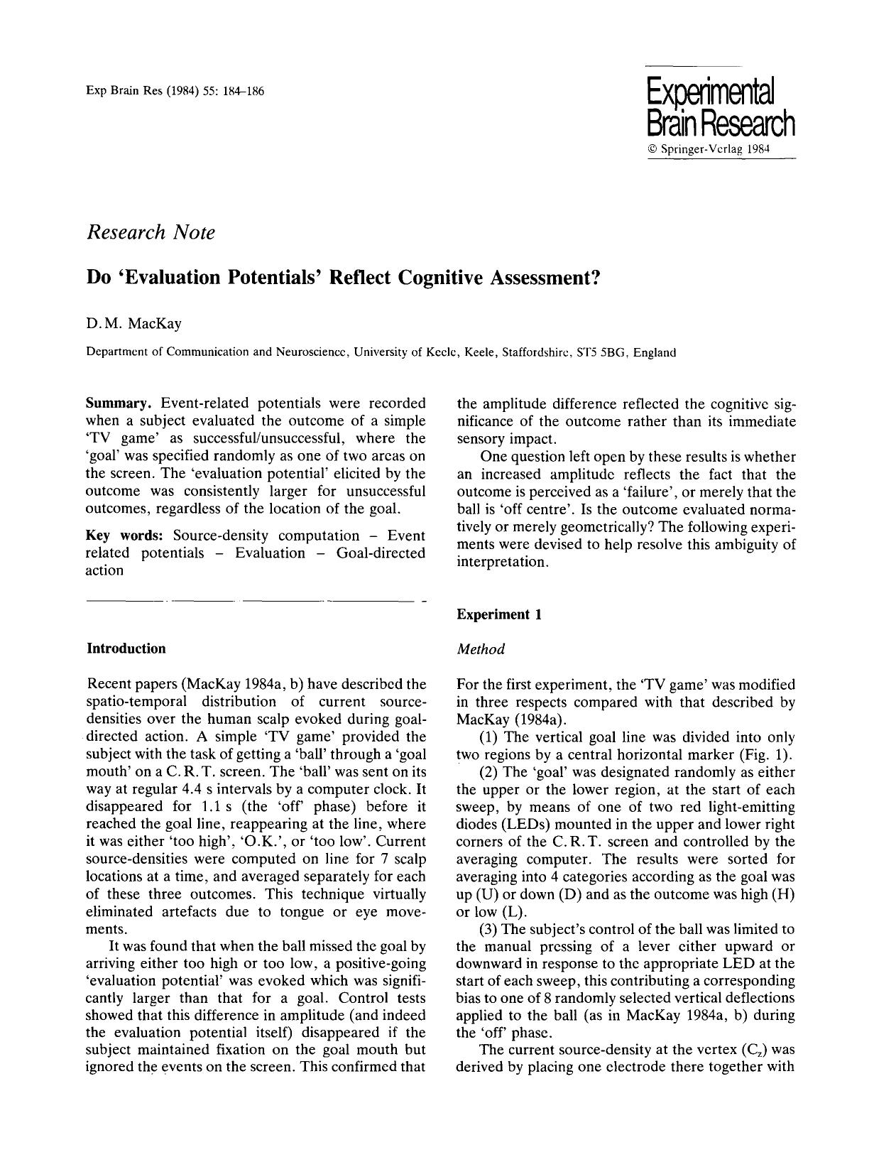 Do ‘evaluation potentials’ reflect cognitive assessment? by Unknown