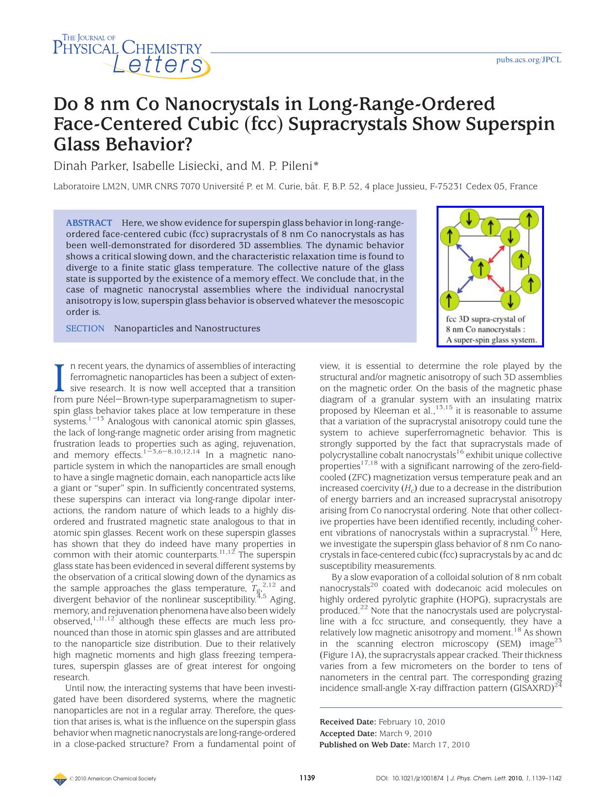 Do 8 nm Co Nanocrystals in Long-Range-Ordered Face-Centered Cubic (fcc) Supracrystals Show Superspin Glass Behavior? by Unknown