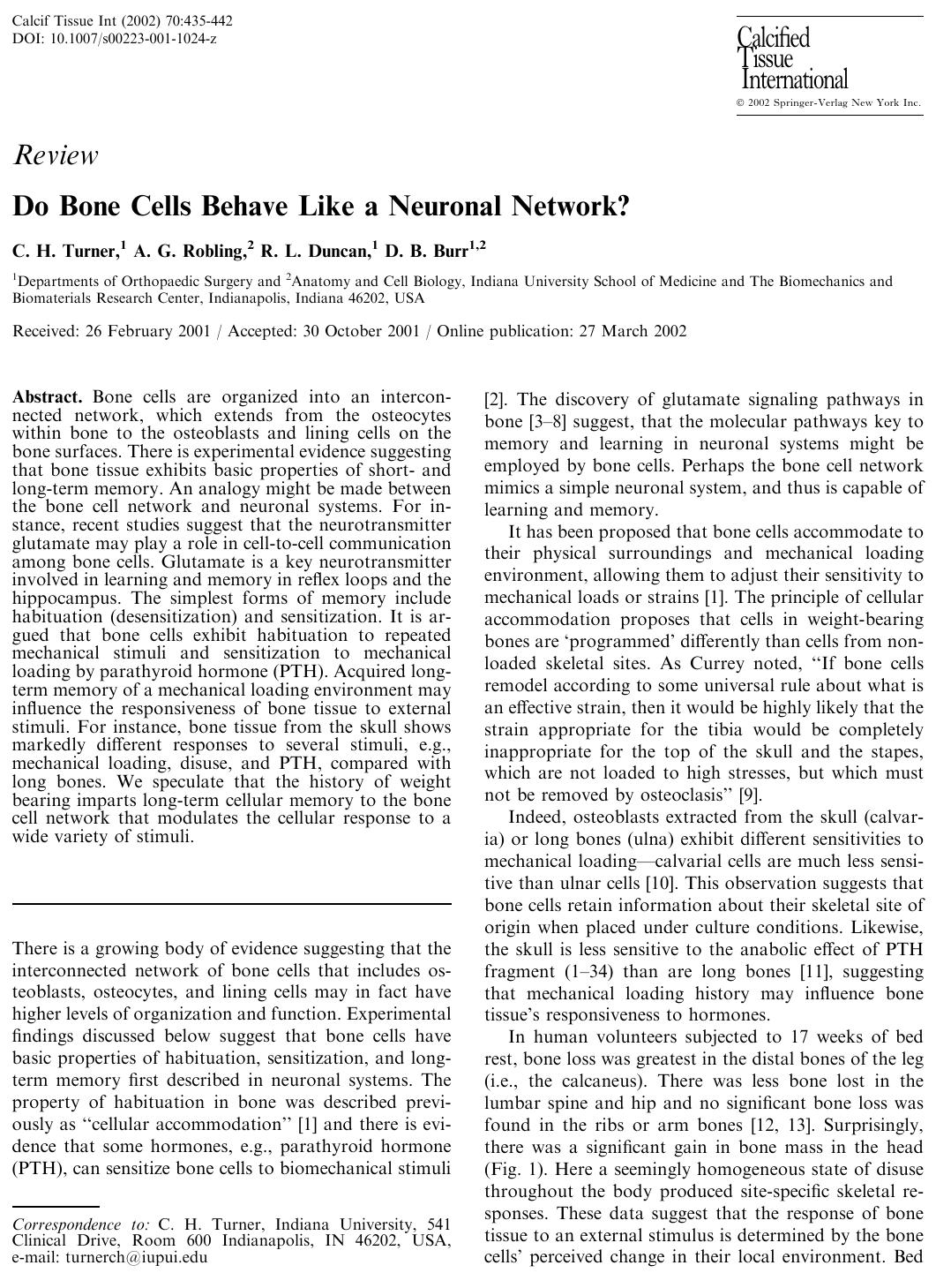 Do Bone Cells Behave Like a Neuronal Network by Turner C.H. et al