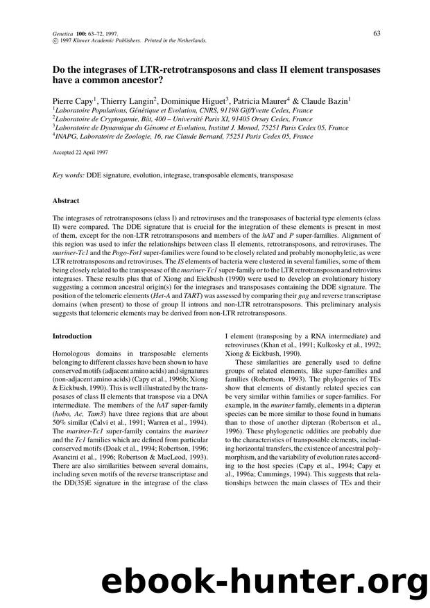 Do the integrases of LTR-retrotransposons and class II element transposases have a common ancestor? by Unknown