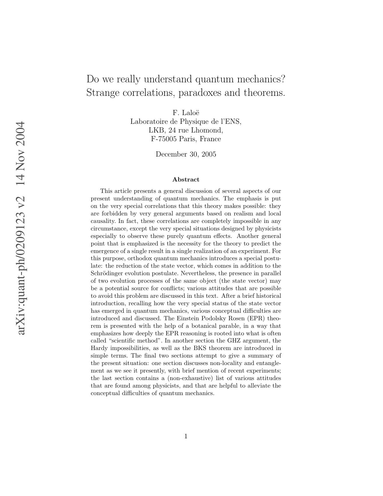 Do we really understand quantum mechanics by Unknown