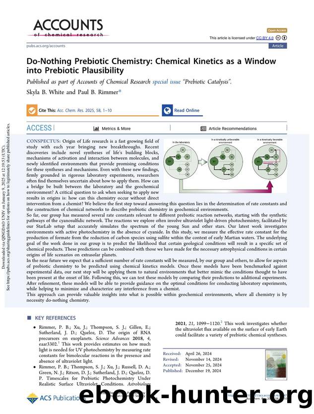 Do-Nothing Prebiotic Chemistry: Chemical Kinetics as a Window into Prebiotic Plausibility by Skyla B. White & Paul B. Rimmer