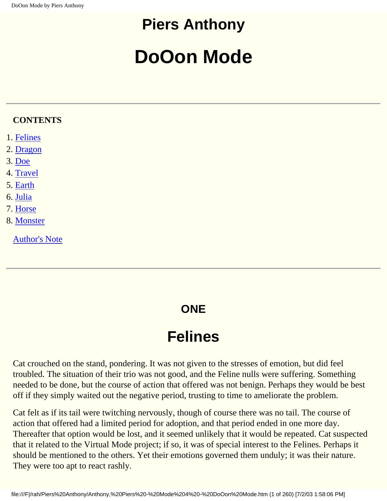 DoOon Mode by Piers Anthony by Unknown