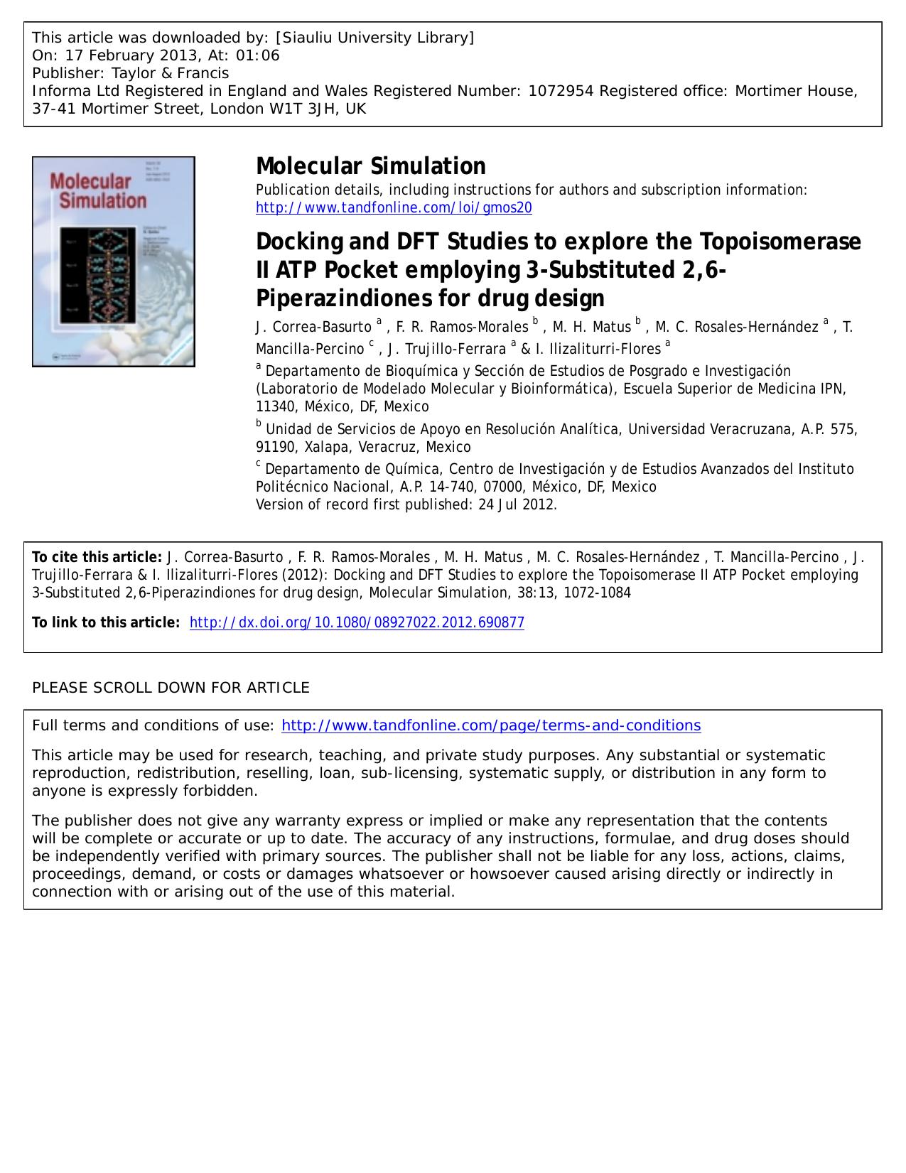 Docking and DFT Studies to explore the Topoisomerase II ATP Pocket employing 3-Substituted 2,6-Piperazindiones for drug design by unknow