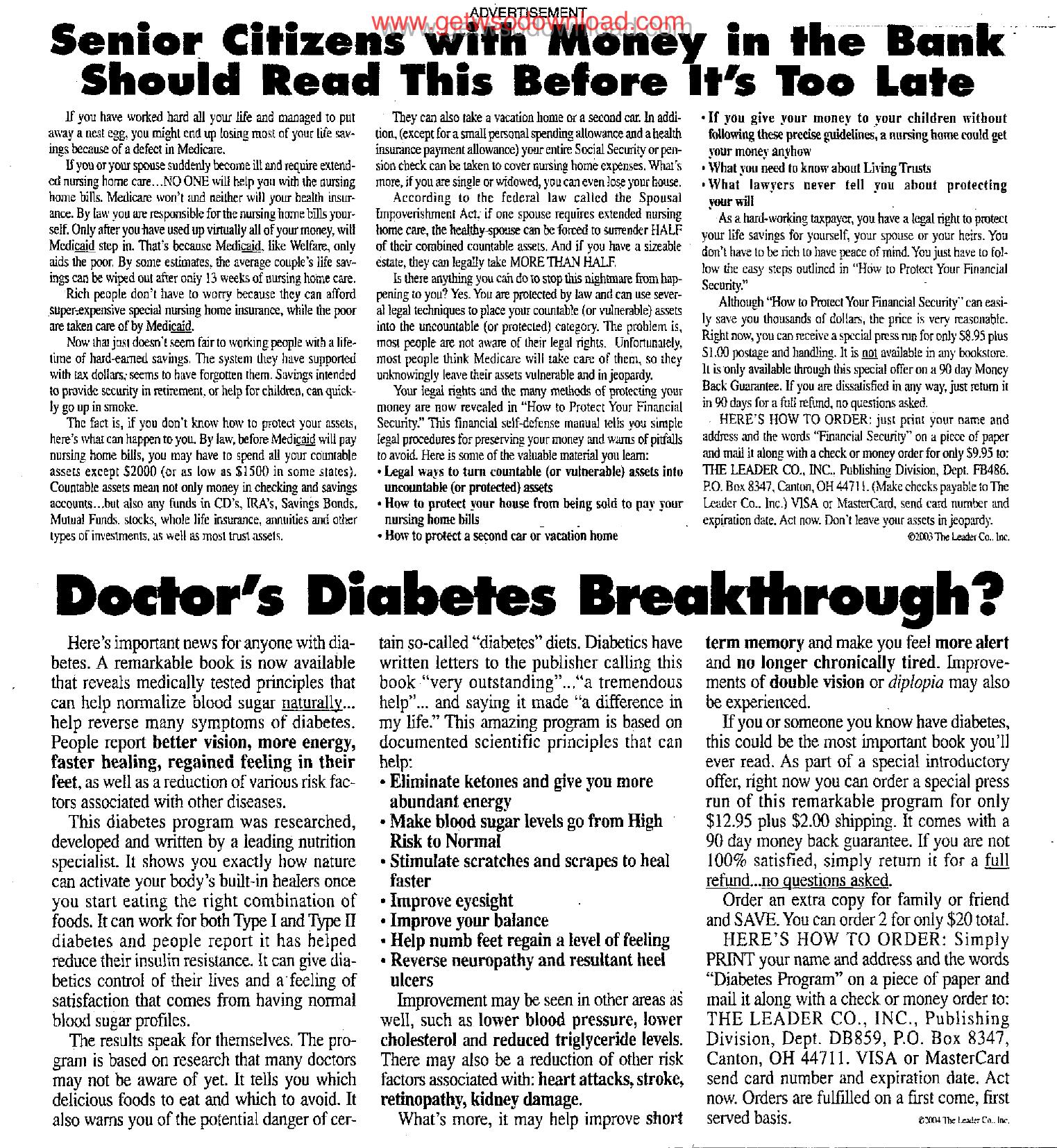 Doctors Diabetes Breakthrough by Copyright 2007 Heritage Microfilm Inc. and Newspaperarchive.com