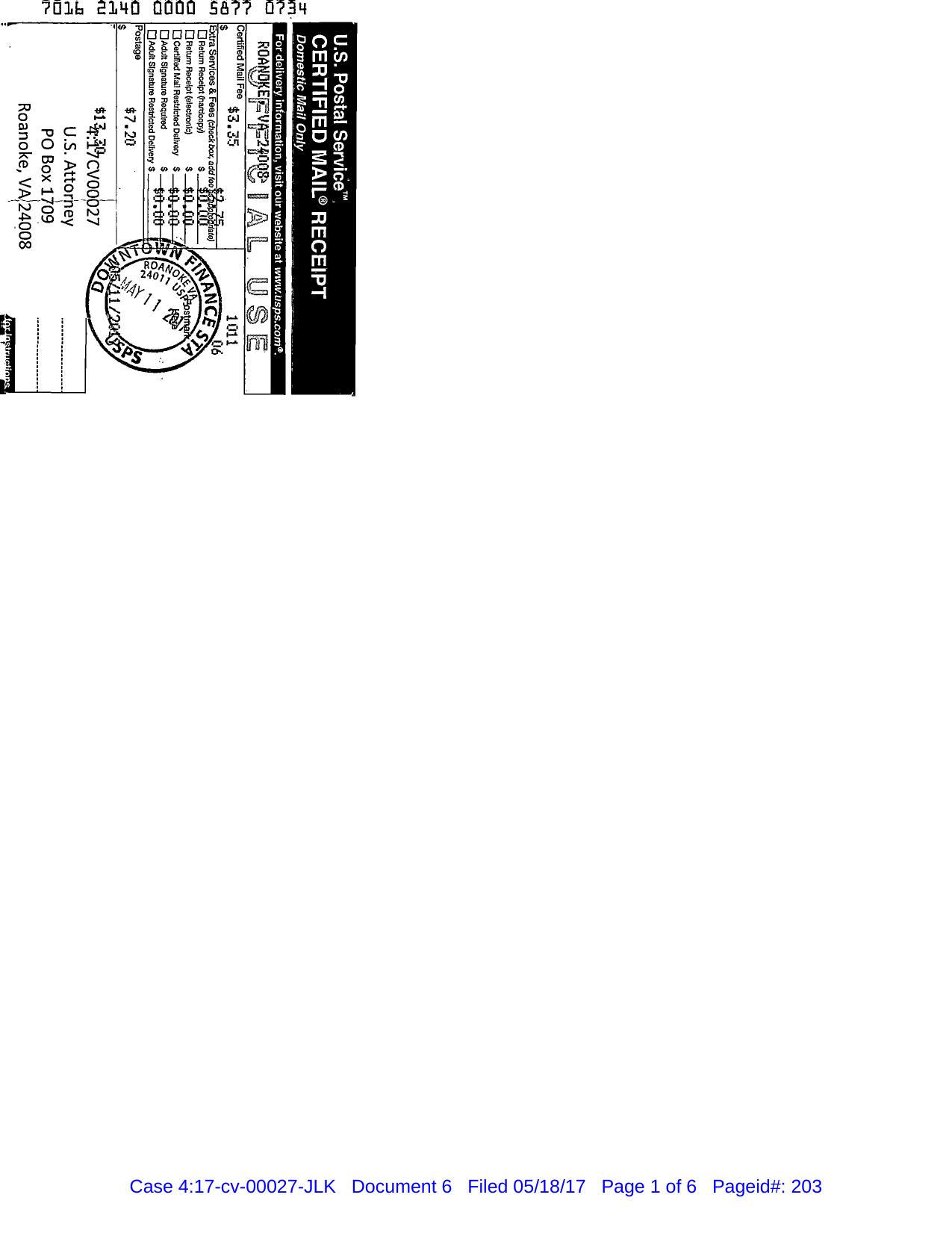 Document 6-Service Return For USMS On US Attorney by Unknown