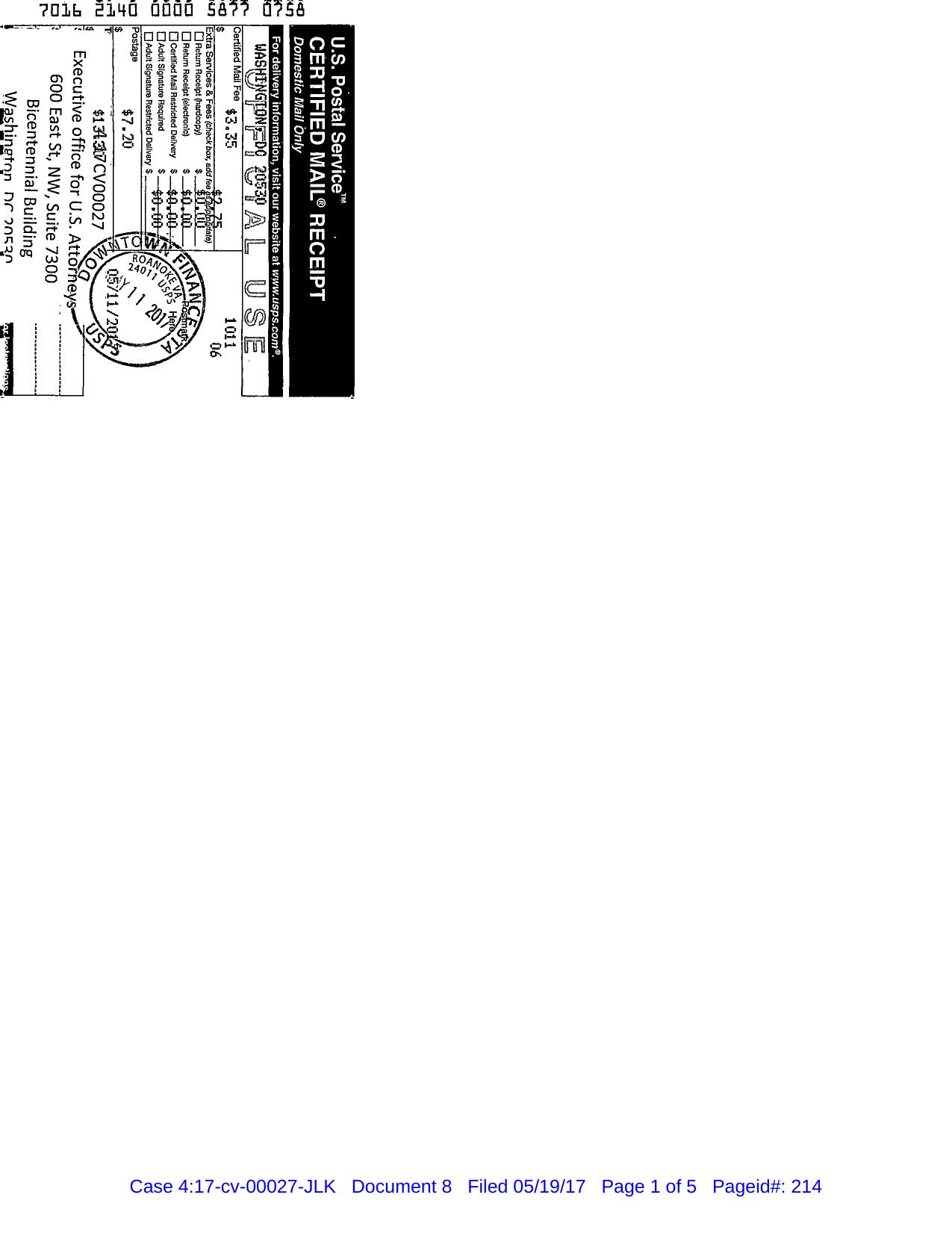 Document 8-Service Return For USMS On EOUSA by Unknown