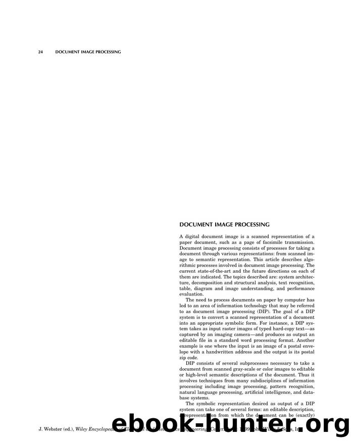 Document Image Processing". In: Wiley Encyclopedia of Electrical and Electronics Engineering by Unknown