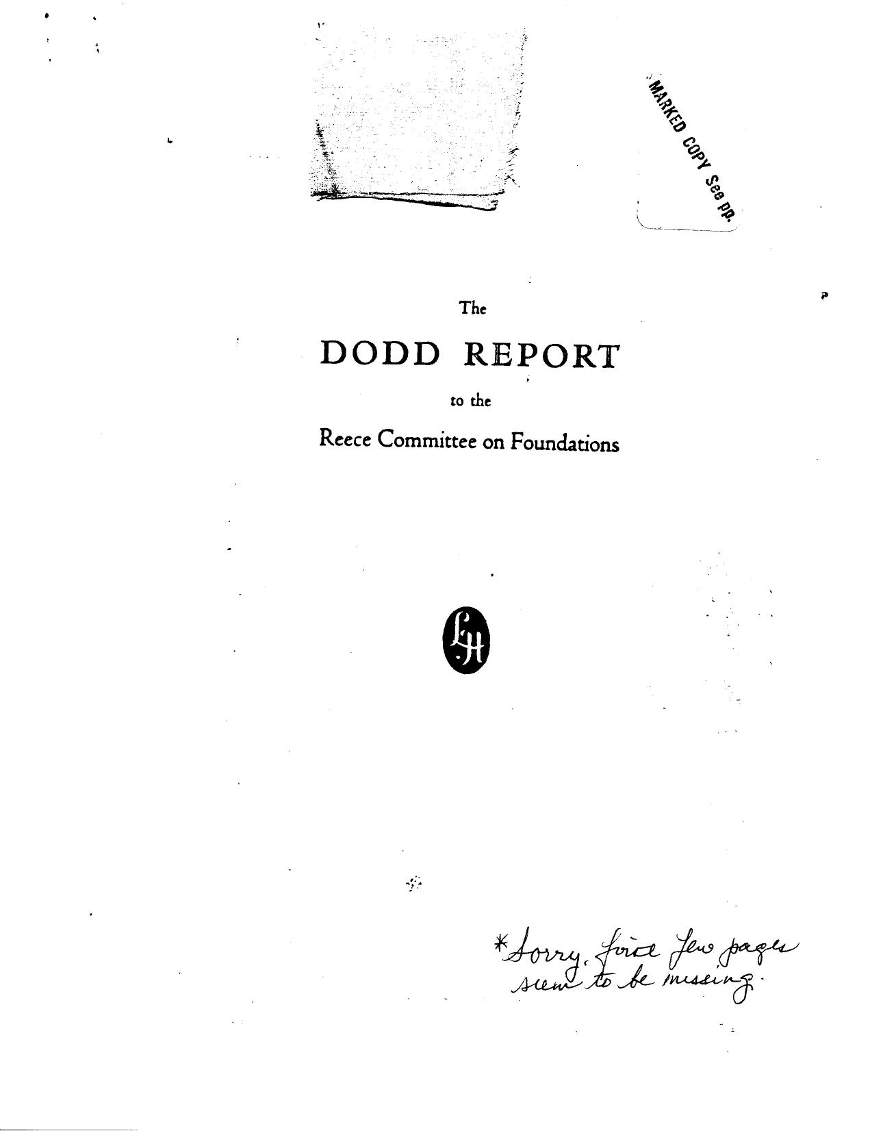Dodd Report to the Reese Committee on Foundations-1954-16pgs-some pages missing-POL by Unknown