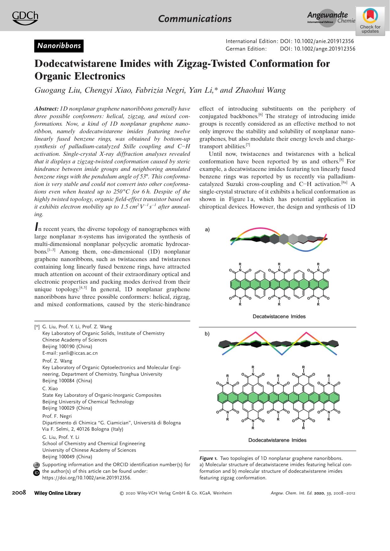 Dodecatwistarene Imides with ZigzagâTwisted Conformation for Organic Electronics by Unknown