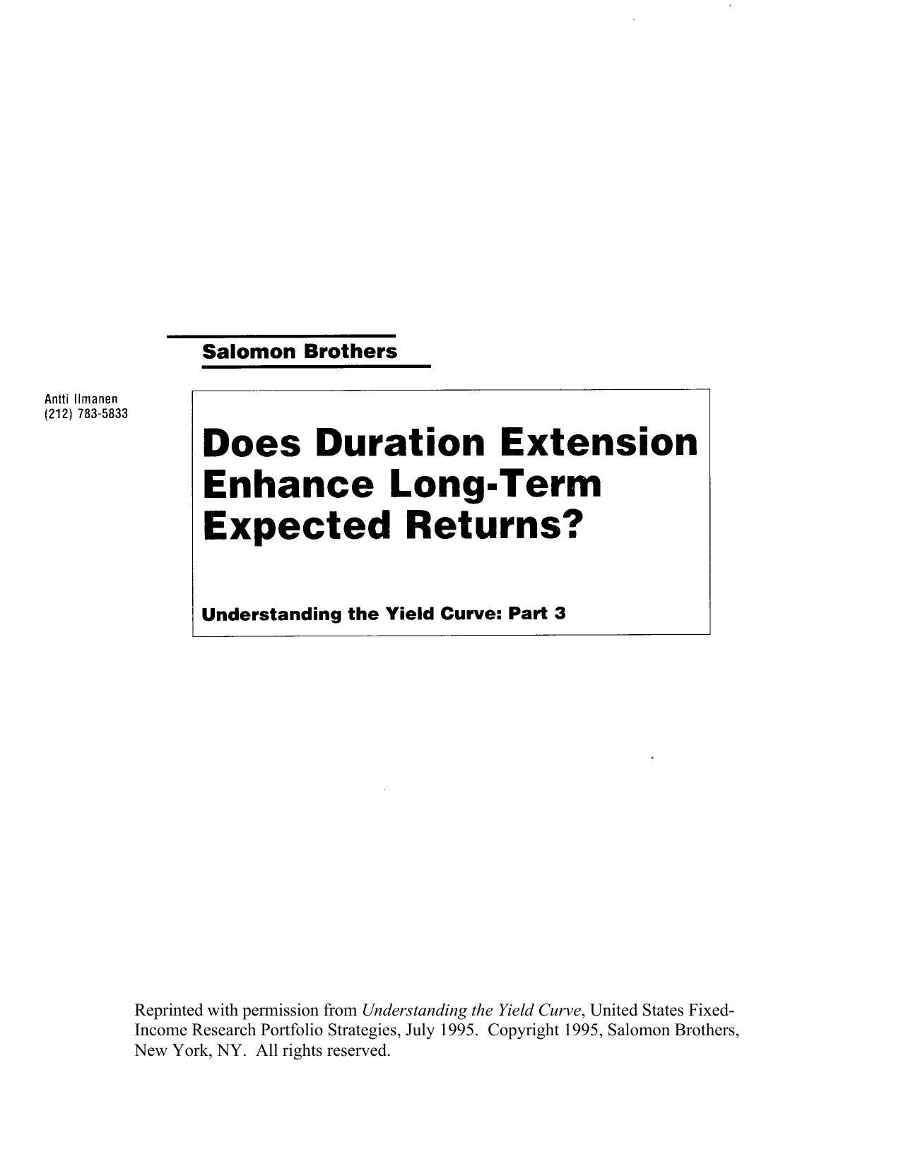 Does Duration Extension Enhance Long-Term Expected Returns by Does Duration Extension Enhance Long-Term Expected Returns