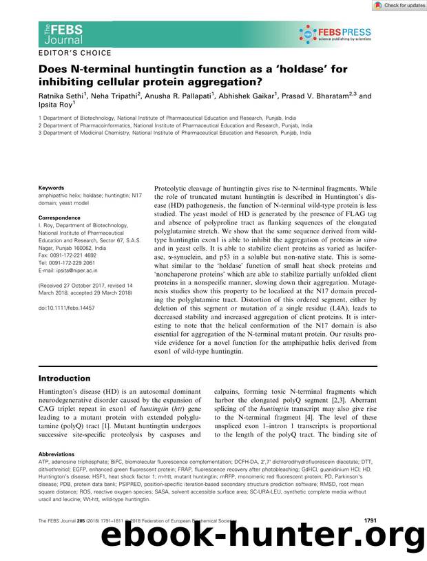 Does Nâterminal huntingtin function as a âholdaseâ for inhibiting cellular protein aggregation? by Unknown
