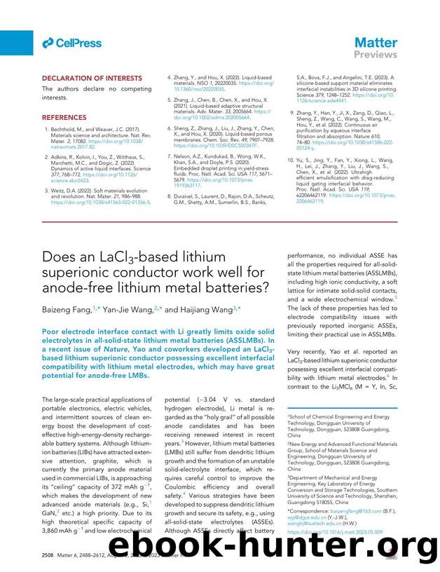 Does an LaCl3-based lithium superionic conductor work well for anode-free lithium metal batteries? by Baizeng Fang & Yan-Jie Wang & Haijiang Wang
