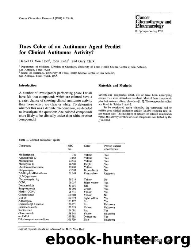 Does color of an antitumor agent predict for clinical antitumor activity? by Unknown