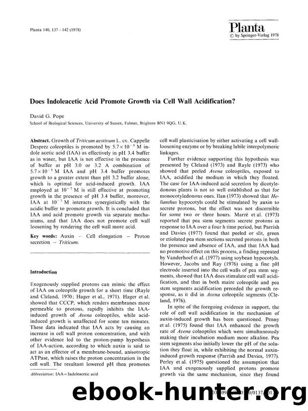 Does indoleacetic acid promote growth via cell wall acidification? by Unknown