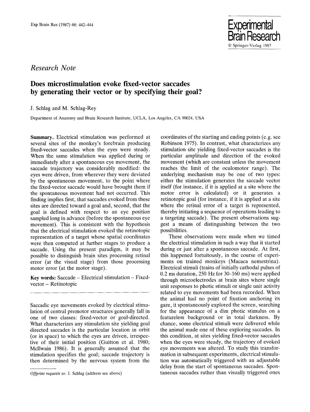 Does microstimulation evoke fixed-vector saccades by generating their vector or by specifying their goal? by Unknown