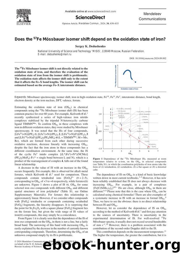 Does the 57Fe MÃ¶ssbauer isomer shift depend on the oxidation state of iron? by Sergey K. Dedushenko