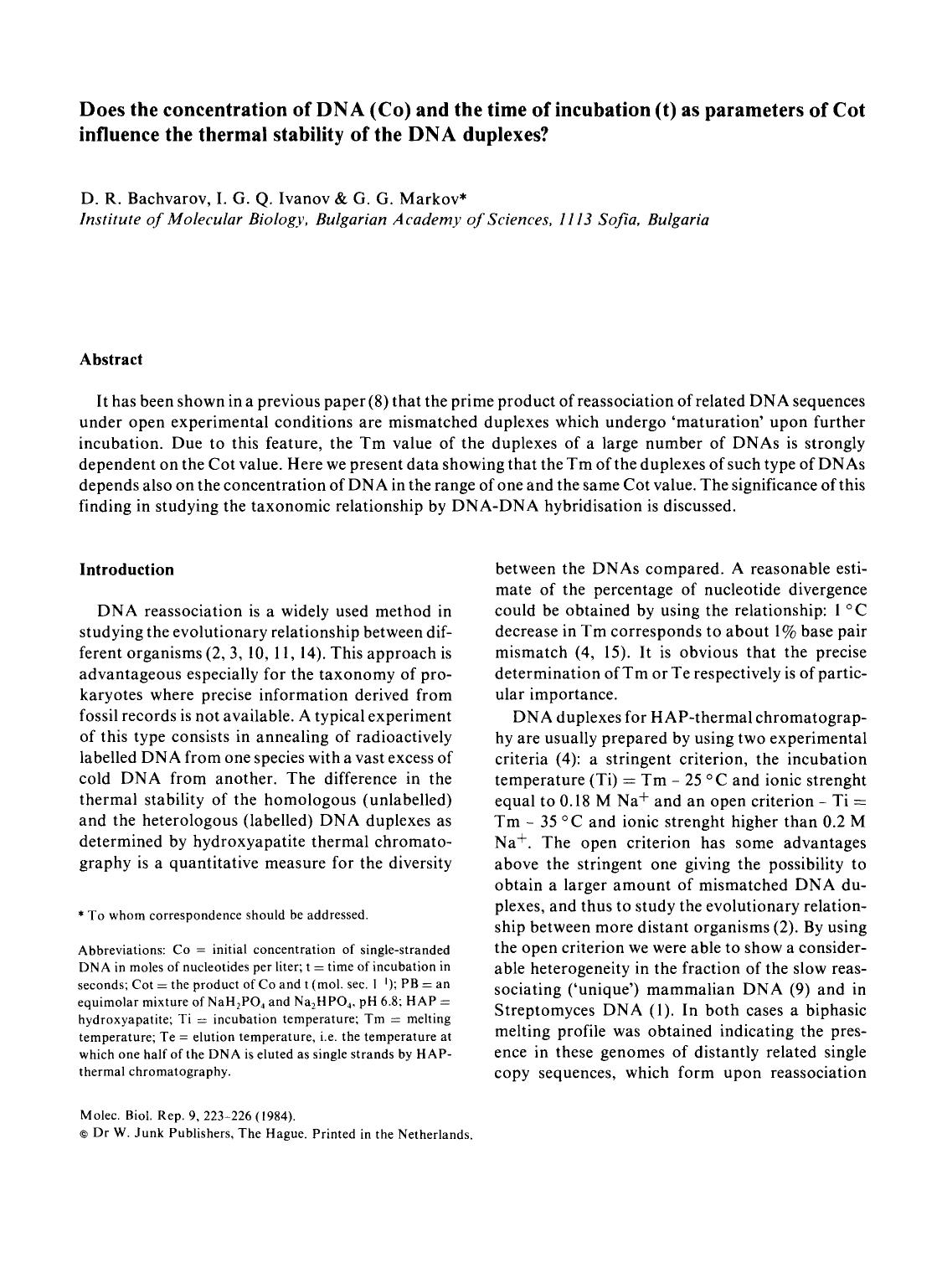 Does the concentration of DNA (Co) and the time of incubation (t) as parameters of Cot influence the thermal stability of the DNA duplexes? by Unknown