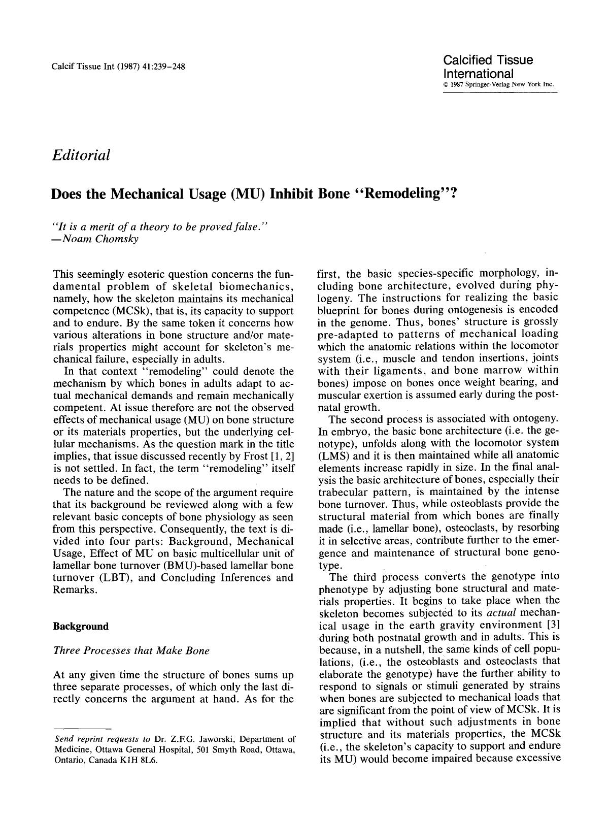 Does the mechanical usage (MU) inhibit bone &#x201C;Remodeling&#x201D;? by Unknown