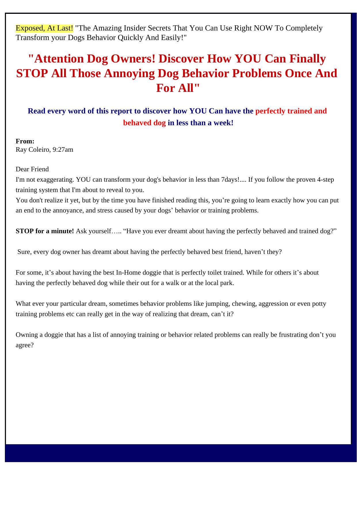 Dog Training Mastery - An Owners Manual! by Best of Kuszter's Collection