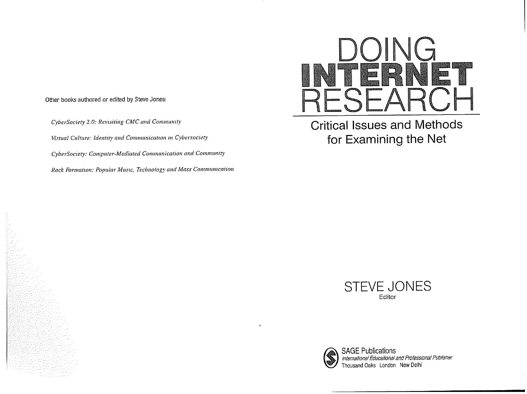 Doing Internet Research: Critical Issues and Methods for Examining the Net by Steve Jones