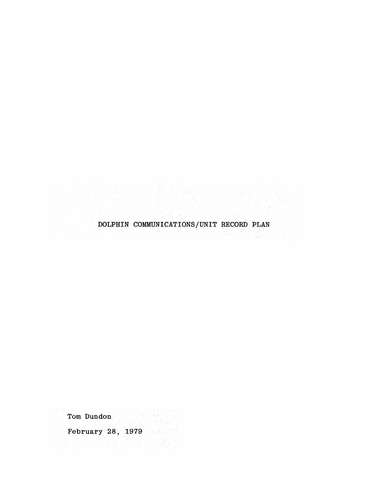 Dolphin Communications Unit Record Plan Feb79 by Unknown