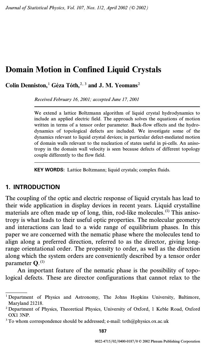 Domain Motion in Confined Liquid Crystals by Unknown