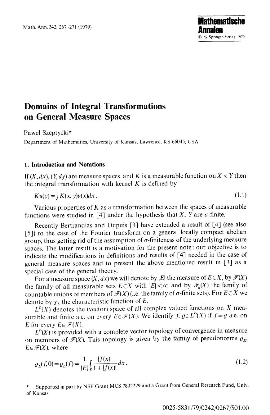 Domains of integral transformations on general measure spaces by Unknown