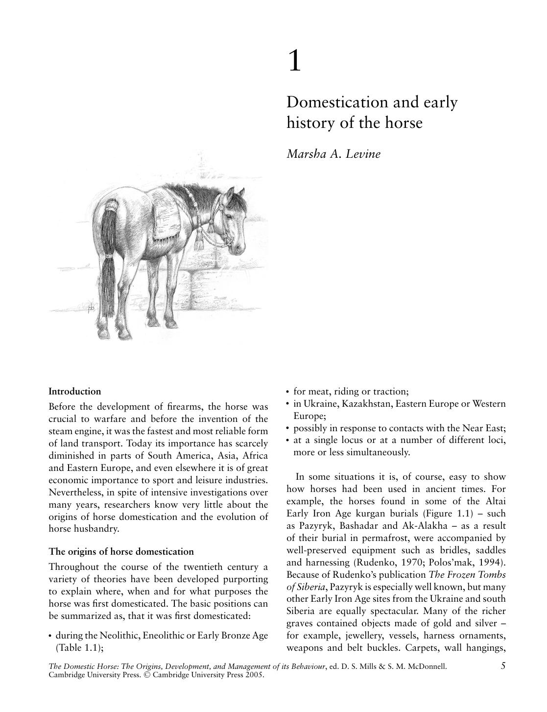 Domestication and early history of the horse by Levine M.A
