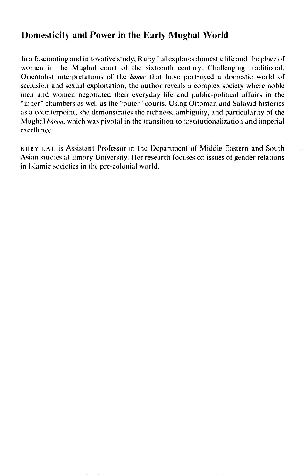Domesticity and Power in the Early Mughal World by Ruby Lal