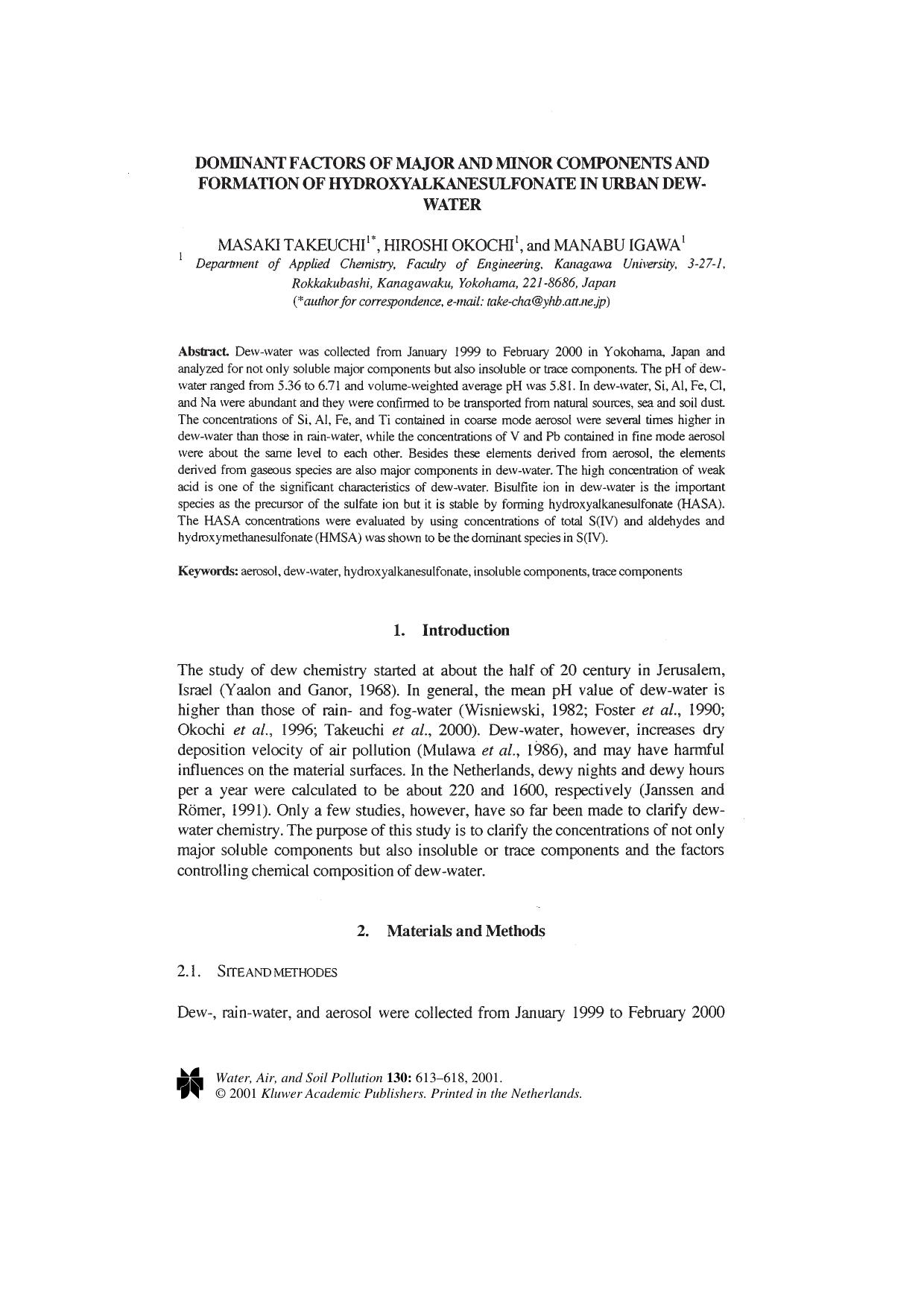 Dominant Factors of Major and Minor Components and Formation of Hydroxyalkanesulfonate in Urban Dew-Water by Unknown