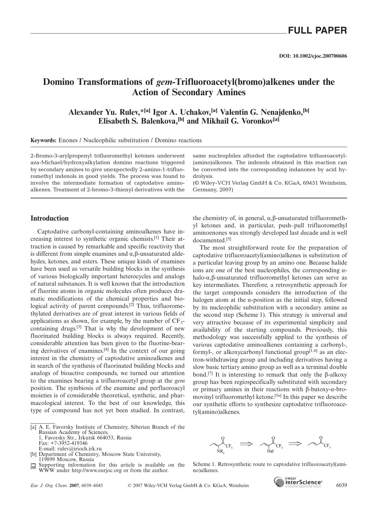 Domino Transformations of gem-Trifluoroacetyl(bromo)alkenes under the Action of Secondary Amines by Unknown