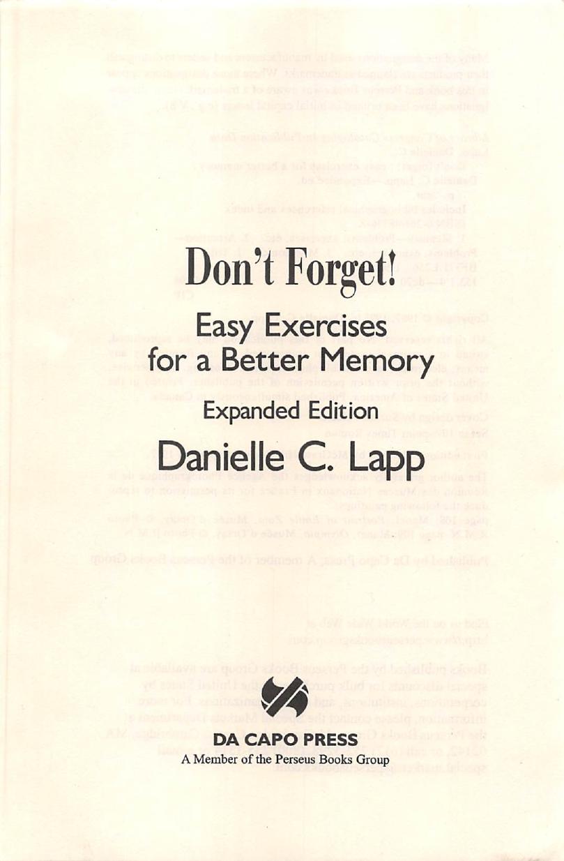 Don't Forget! Easy Exercises for a Better Memory by Danielle C. Lapp