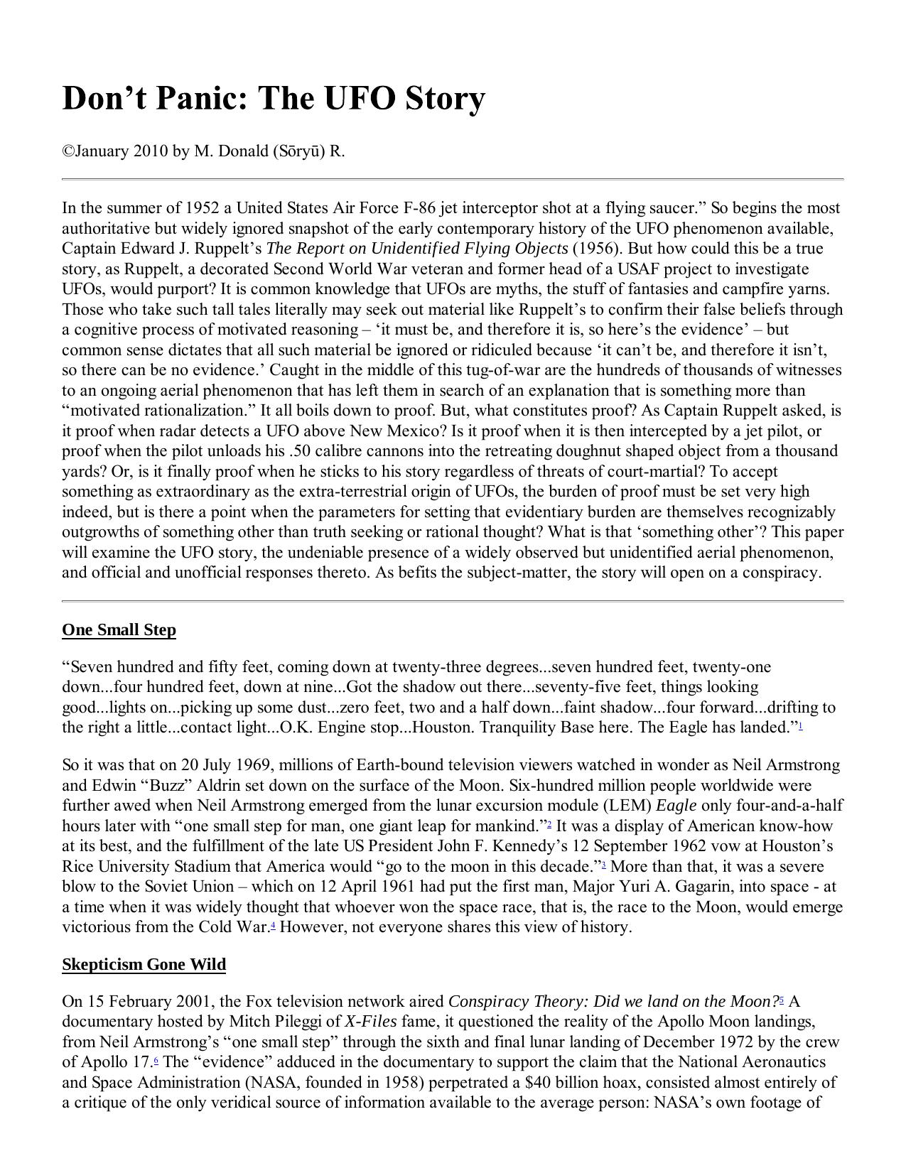 Don't Panic: The UFO Story by M. Donald (Sōryū) R