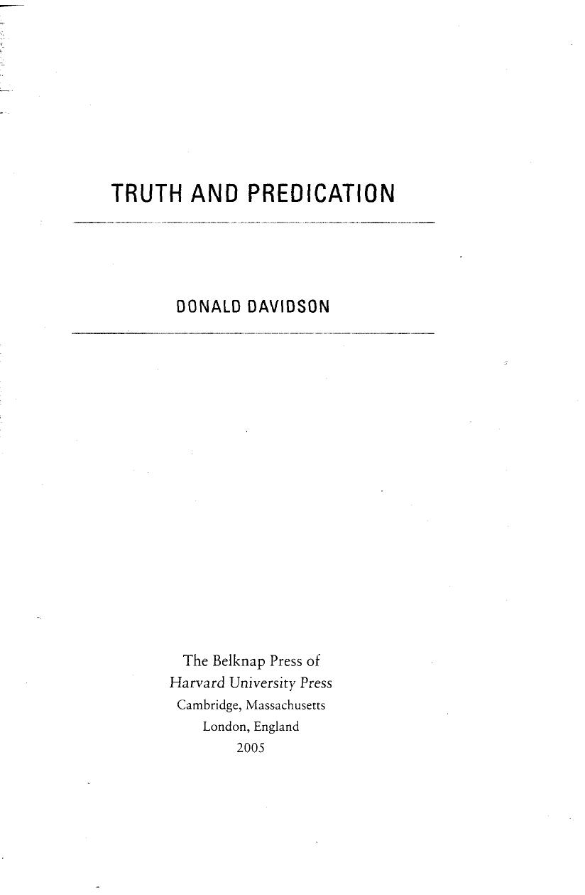 Donald Davidson by Truth & Predication