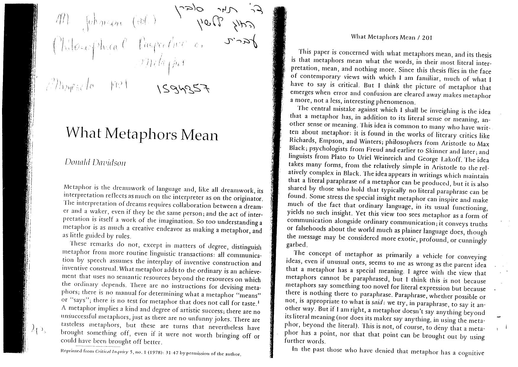 Donald Davidson by What Metaphors Mean