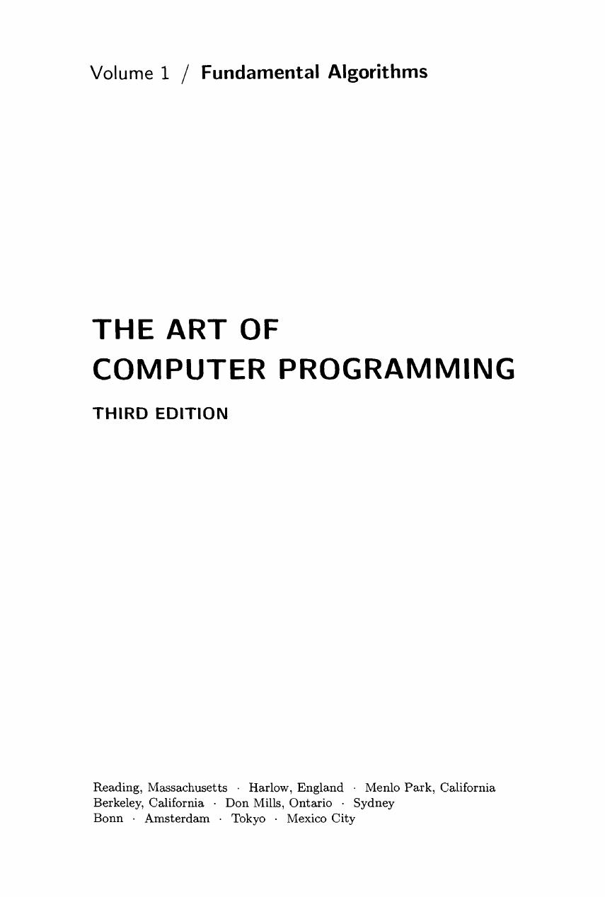 Donald E. Knuth by The Art of Computer Programming Volume 1 Fundamental Algorithms (3rd Edition) (1997)