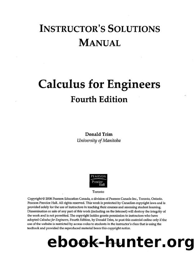 Donald Trim Calculus for Engineers 4th Edition Instructorâs Solutions Manual by Unknown