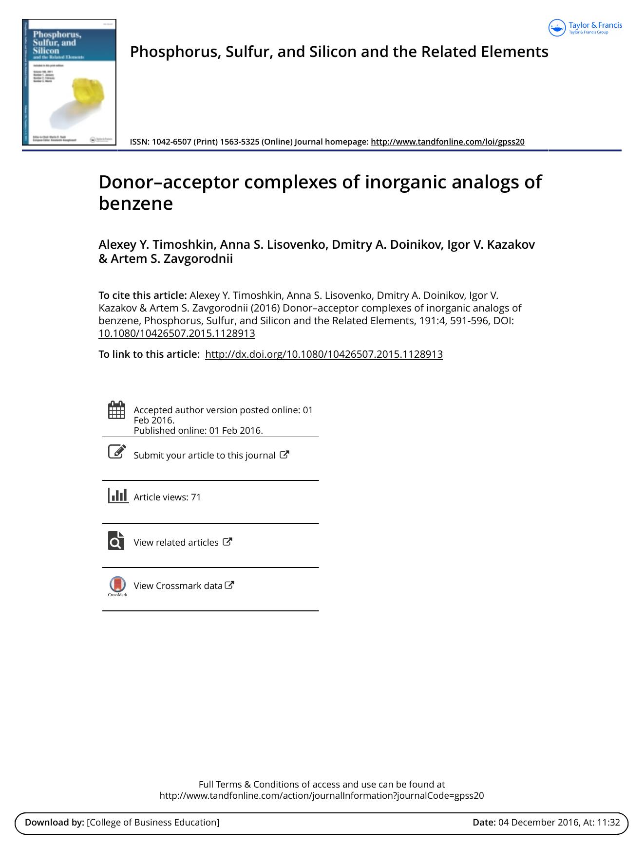 Donor--acceptor complexes of inorganic analogs of benzene by unknow