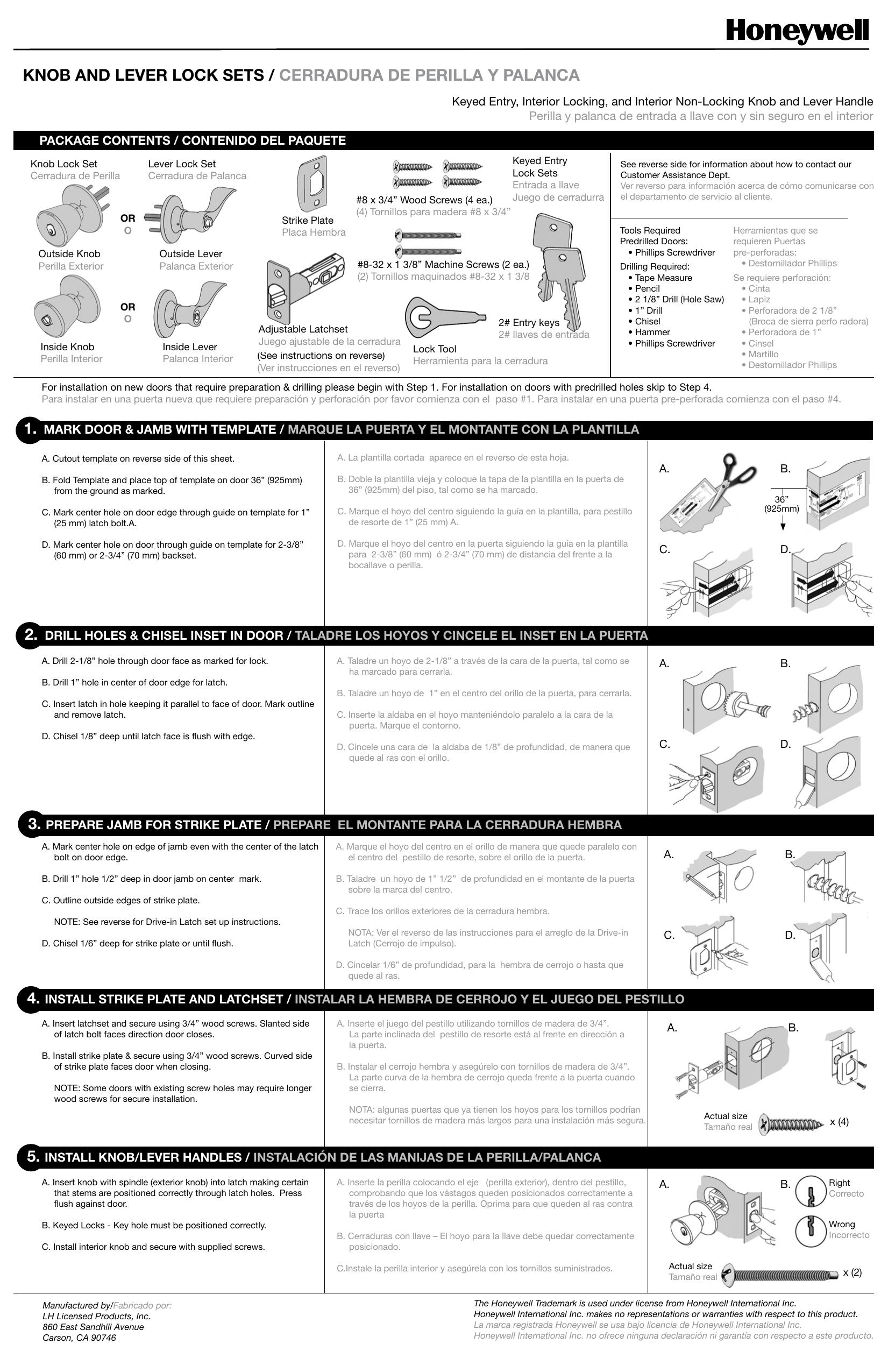 Door KnobLever English & Spanish Manual by Unknown