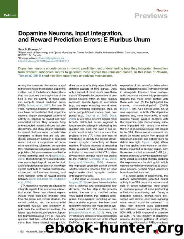 Dopamine Neurons, Input Integration, and Reward Prediction Errors: E Pluribus Unum by Stan B. Floresco