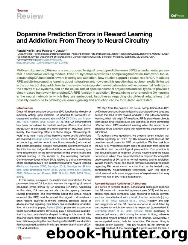 Dopamine Prediction Errors in Reward Learning and Addiction: From Theory to Neural Circuitry by Ronald Keiflin & Patricia H. Janak